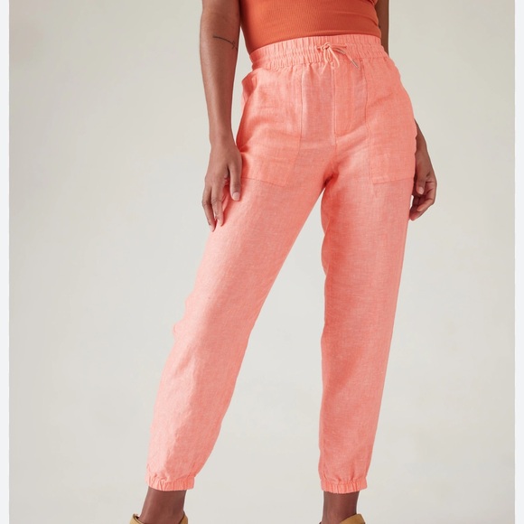 Athleta Pants - Athleta Retreat Linen Jogger Pant in Sunset Glow Peach 531704 Size 8T Tall NEW